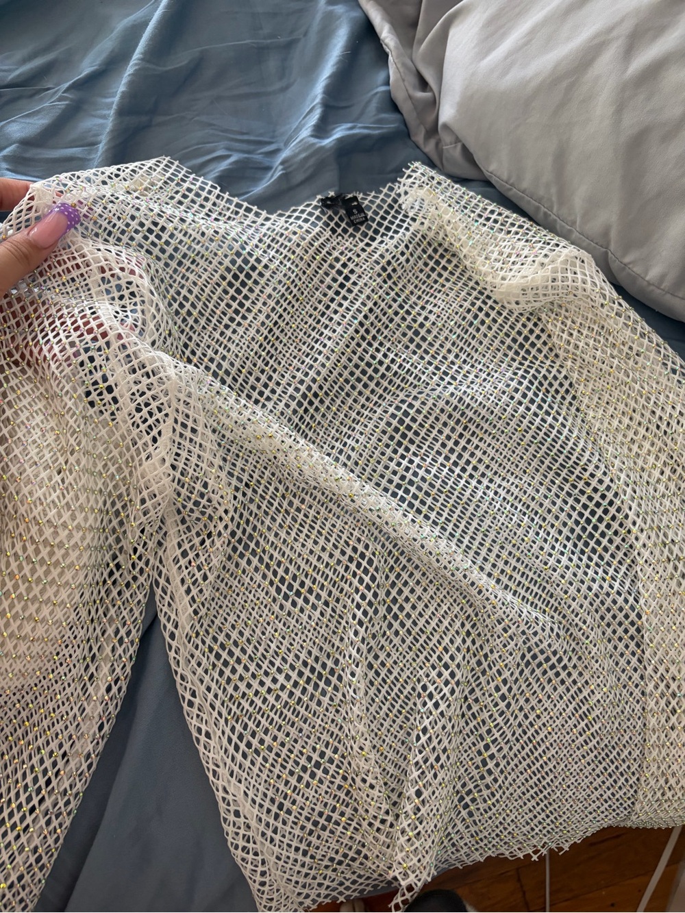 Women's White Mesh Skirt with gems
